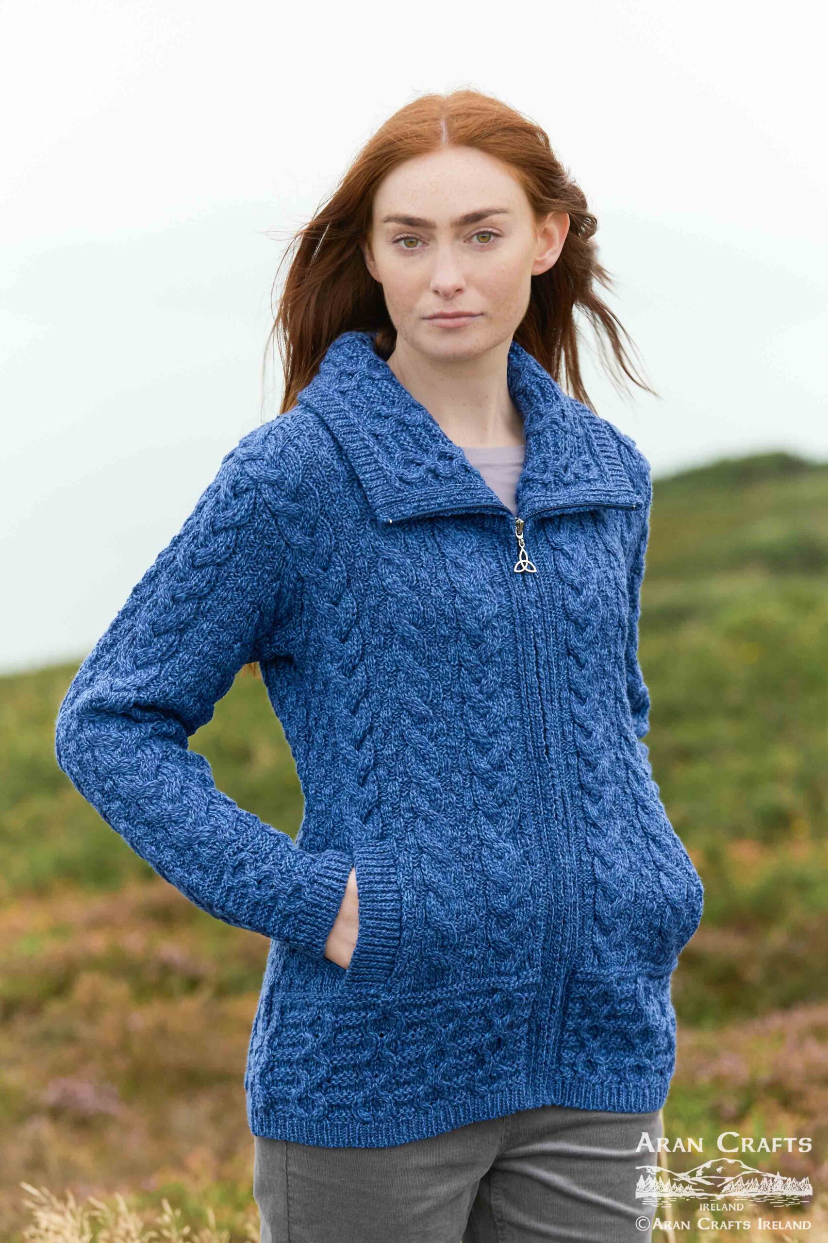Double collar cardigan - Zip cardigan, Aran Crafts, X4267