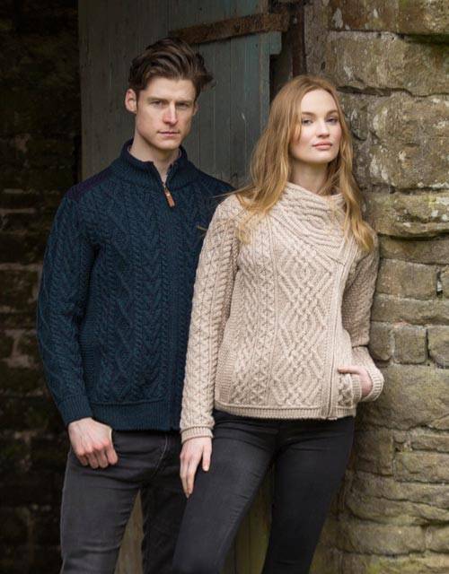 Wool sweater jacket - cable knit side zip jacket