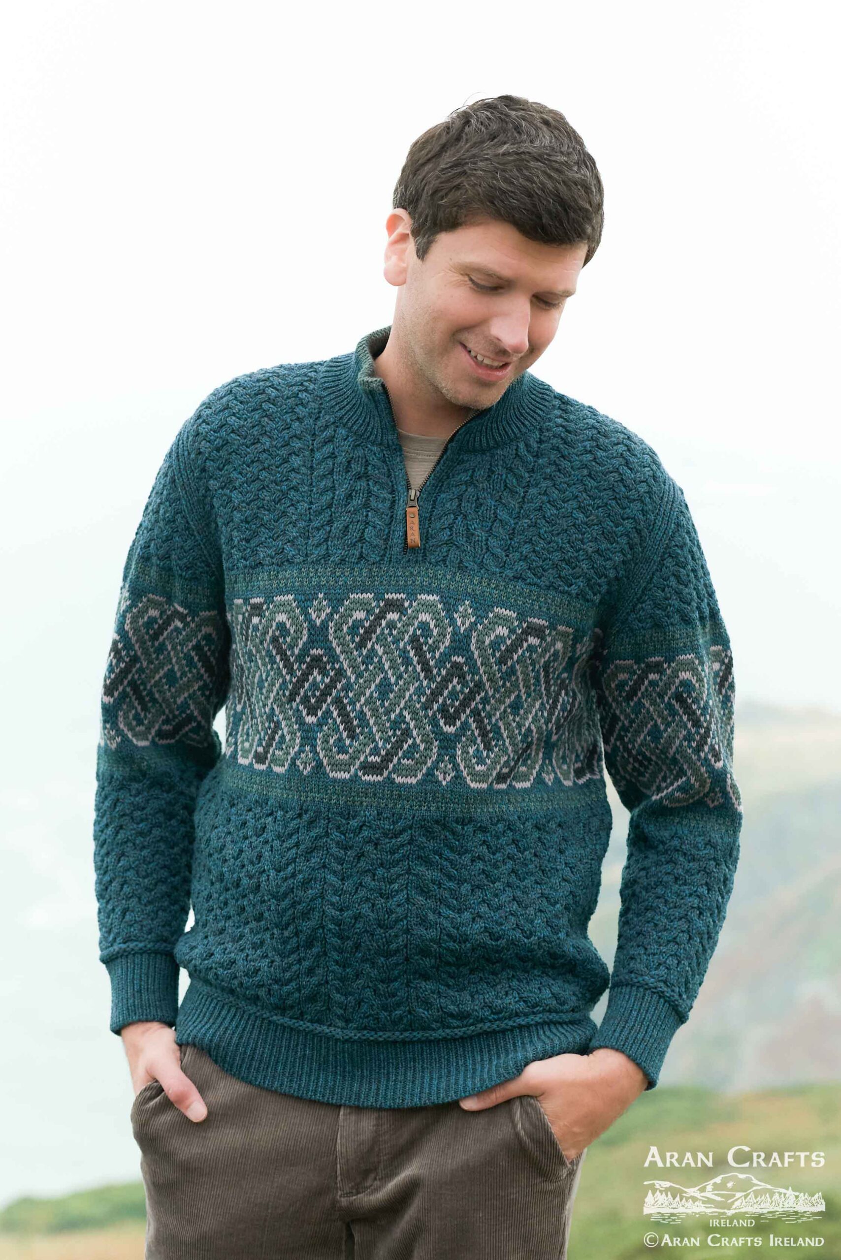 CELTIC JACQUARD HALF ZIP SWEATER X4843