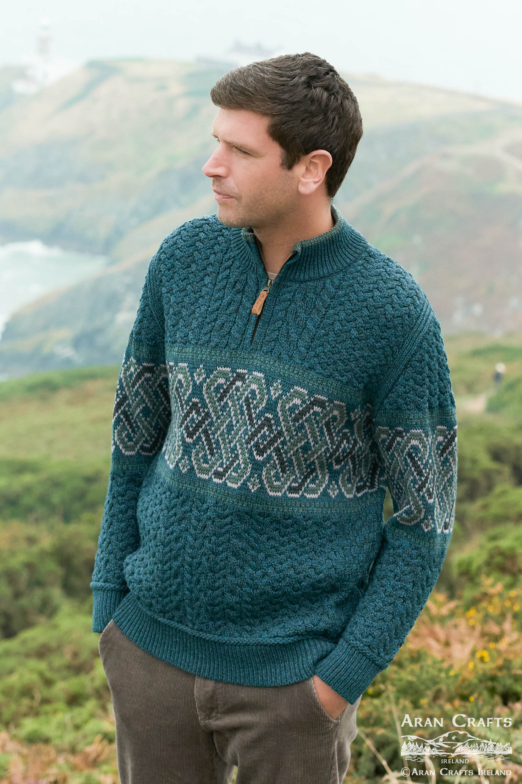 CELTIC JACQUARD HALF ZIP SWEATER X4843