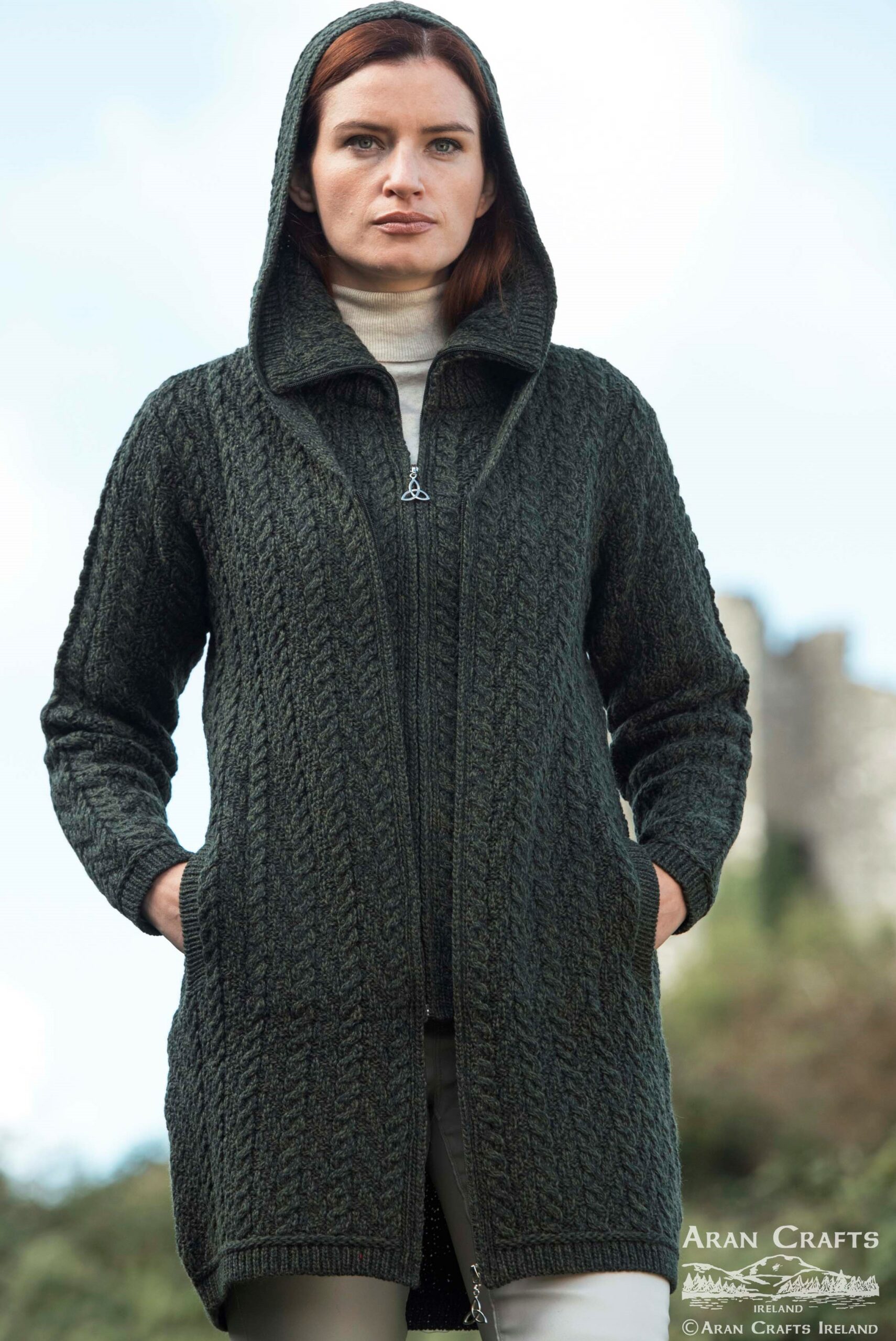 Hooded Cardigan - Shawl Collar, Aran Crafts, HD4872