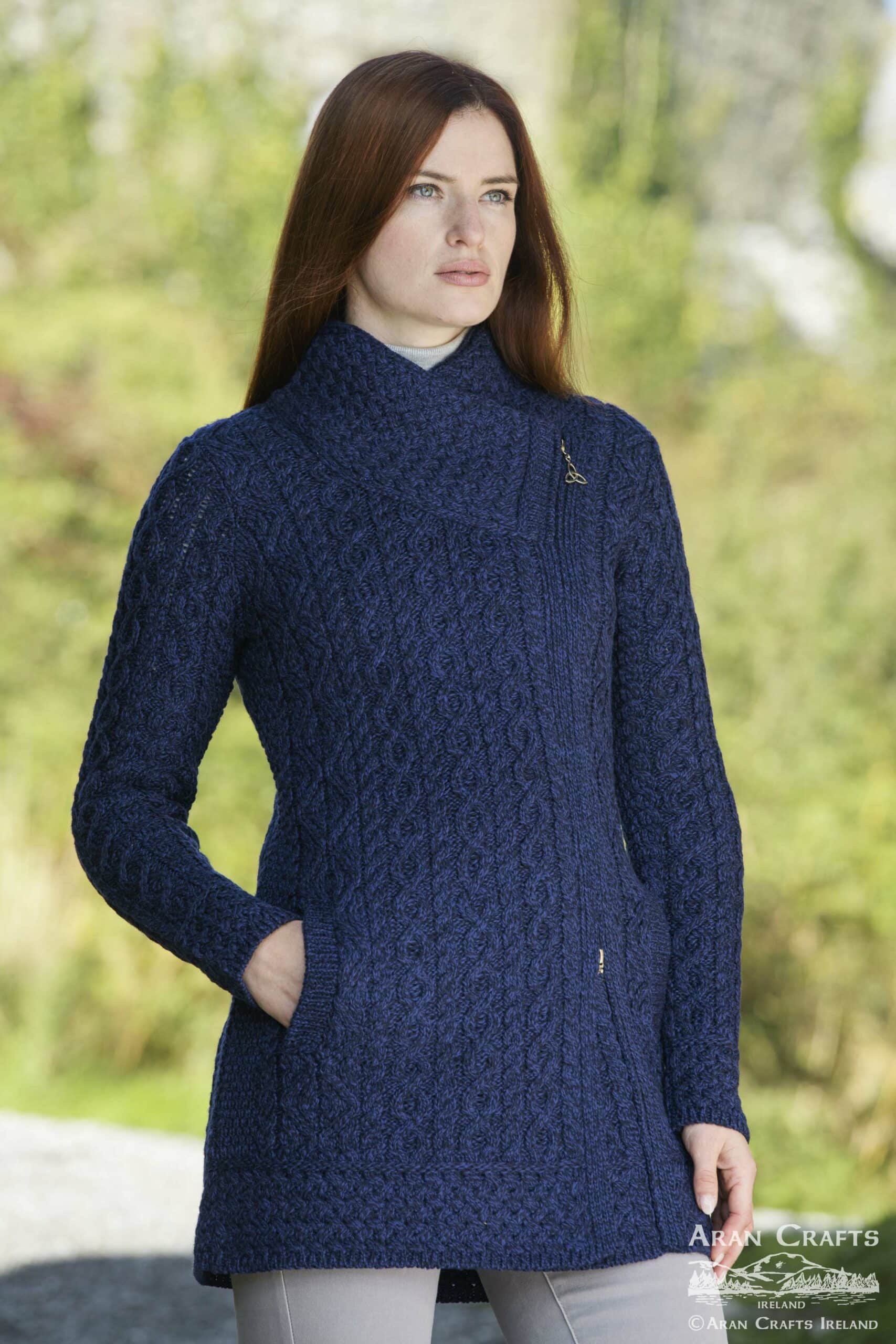 Cable knit sweater coat - cable knit side zip coat