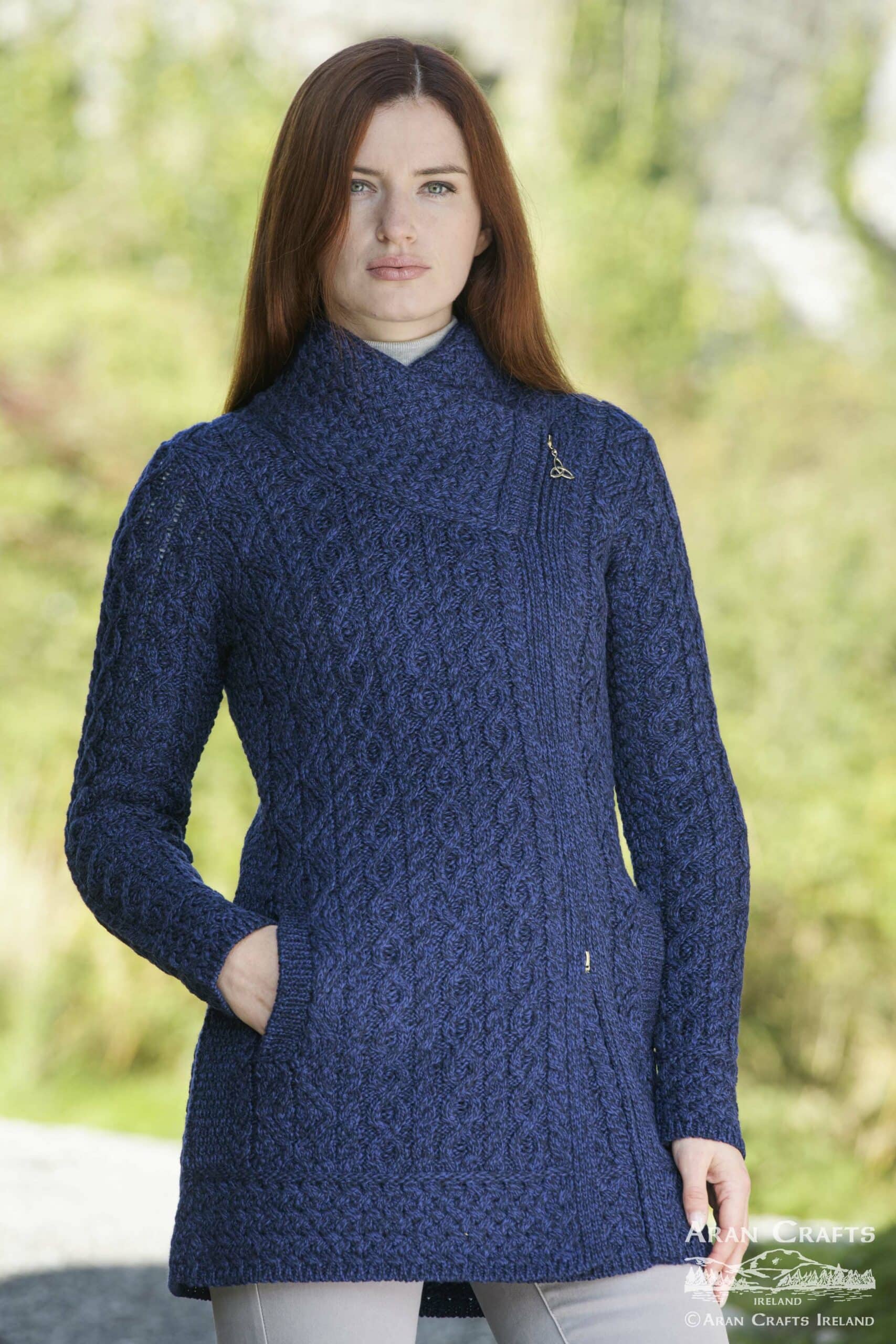 Cable knit sweater coat - cable knit side zip coat