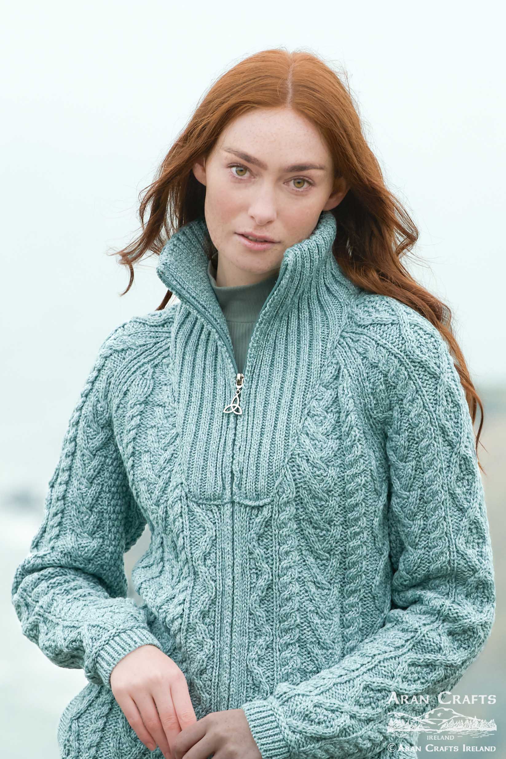 Funnel neck sweater - womens cable knit sweater