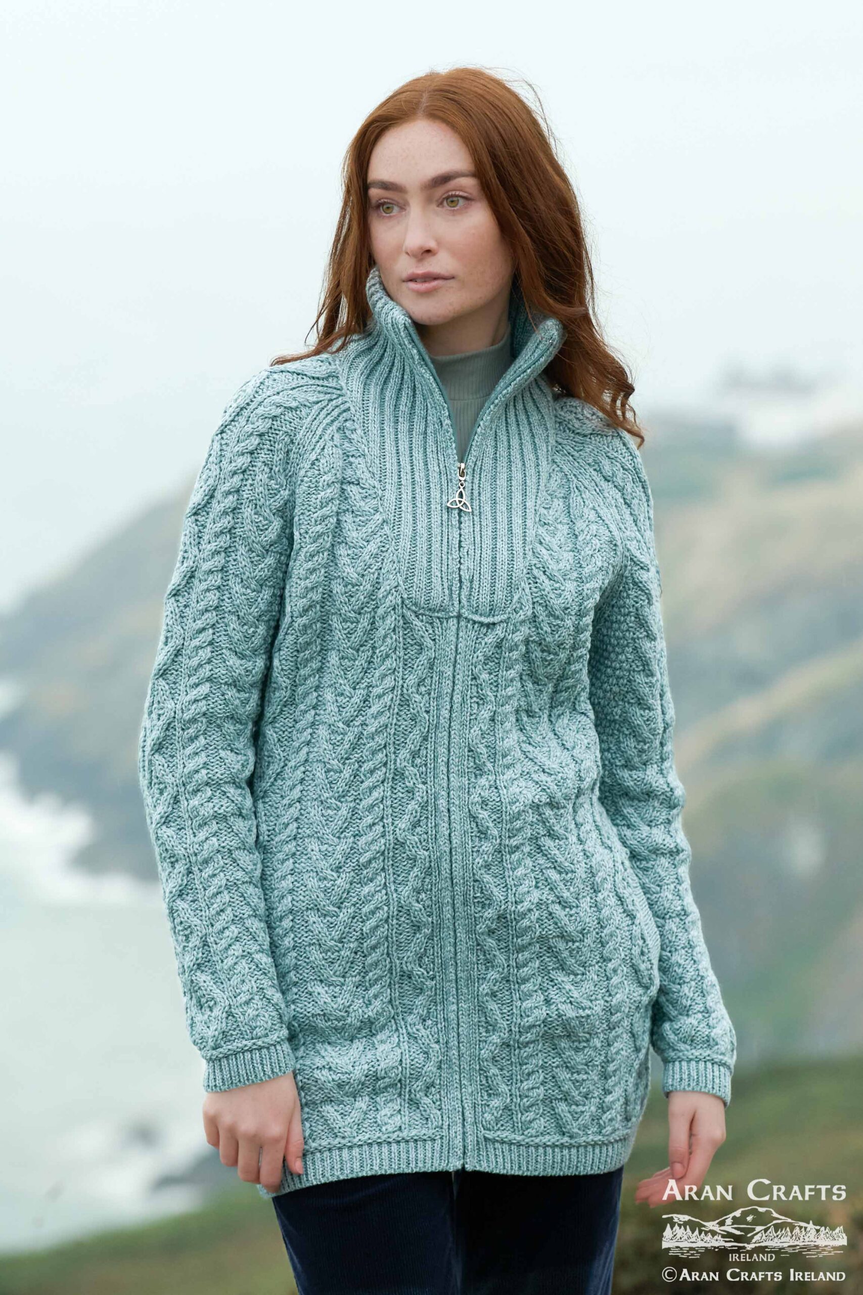 Funnel neck sweater - womens cable knit sweater
